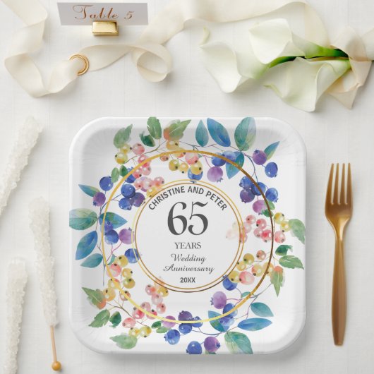 任意結婚の(65)記念日金ゴールドフレームベリー ペーパープレート (ウェディング)