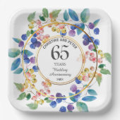 任意結婚の(65)記念日金ゴールドフレームベリー ペーパープレート (正面)