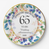 任意結婚の(65)記念日金ゴールドフレームベリー ペーパープレート (正面)