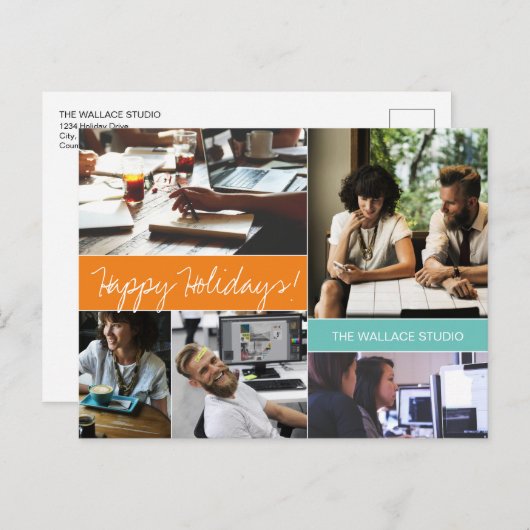 企業のつながり:オモダンレンジとティール(緑がかった色)コンパ ポストカード (正面/裏面)