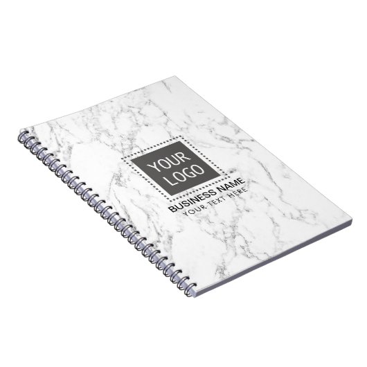 企業のでカスタムなロゴのエレガントで白い大理石 ノートブック (右側)