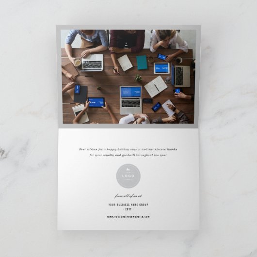 企業ので幸せな休日のロゴビジネス写真カード シーズンカード (内部)