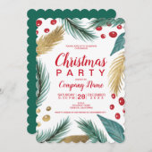 企業のなクリスマスのマツヤドリギの金ゴールドの水彩画 招待状 (正面/裏面)