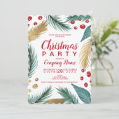 企業のなクリスマスのマツヤドリギの金ゴールドの水彩画 招待状 (スタンド正面)