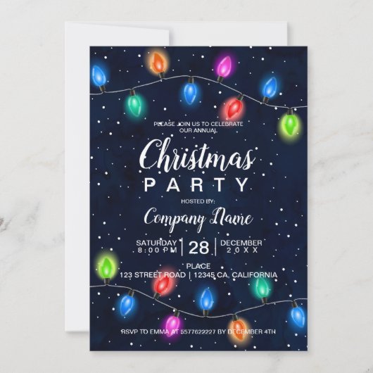 企業のなクリスマスの照明の濃紺ビジネス 招待状 (正面)