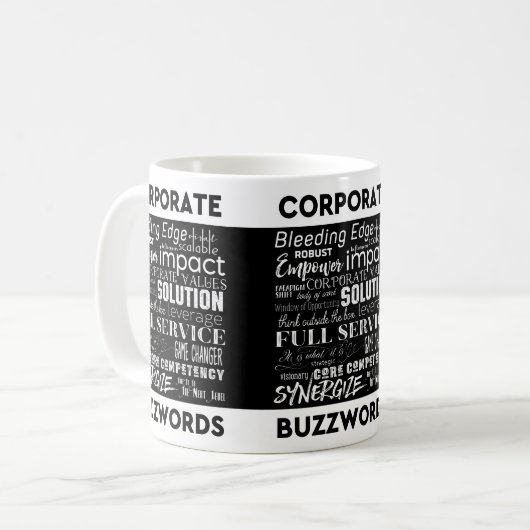 企業のな専門語ビジネス専門語のタイポグラフィの芸術 コーヒーマグカップ (正面左)