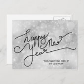 企業のな銀製の《写真》ぼけ味の明けましておめでとうのタイポグラフィ シーズンポストカード (正面/裏面)
