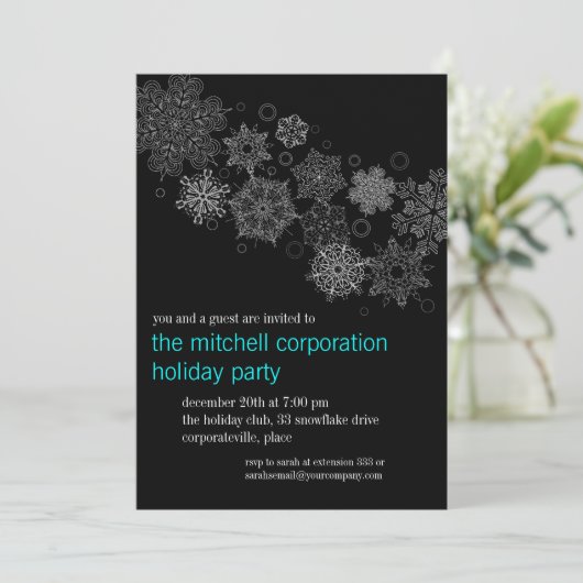 企業のな雪片の黒檀の休日のパーティ 招待状 (スタンド正面)