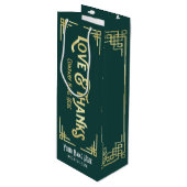 企業のアールデコラブ&感謝してい金ゴールドグリーンギャツビー ワインギフトバッグ (正面アングル)