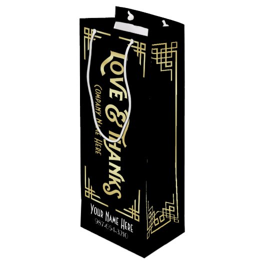 企業のアールデコラブ&感謝してい金ゴールドブラック・ギャツビー ワインギフトバッグ (裏面アングル)