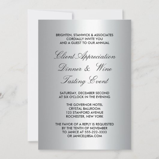 企業のイベントクライアントの評価企業の 招待状 (裏面)