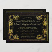 企業のイベント金ゴールドとブラックファンシー縁ど 招待状 (正面/裏面)