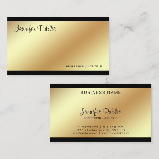 企業のエレガントモダン黒と金ゴールドプレーン 名刺 (正面/裏面)