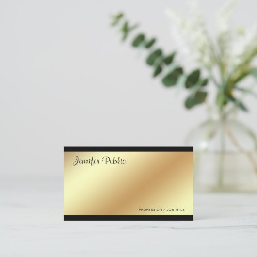 企業のエレガントモダン黒と金ゴールドプレーン 名刺 (スタンド正面)