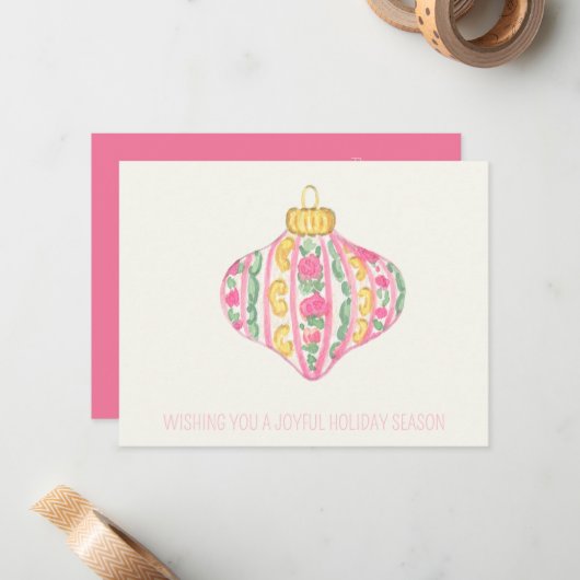 企業のクリスマスのフェミニン飾り ノートカード (正面/裏面インサイチュ)