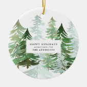 企業のクリスマスの水彩林の写真 セラミックオーナメント (正面)