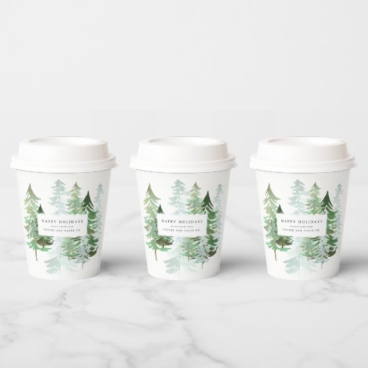 企業のクリスマスの水彩林 紙コップ (複数)