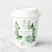 企業のクリスマスの水彩林 紙コップ (正面)