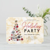 企業のクリスマスツリーホリデーパーティーマーブル金ゴールド 招待状 (スタンド正面)
