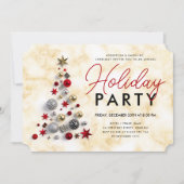 企業のクリスマスツリーホリデーパーティーマーブル金ゴールド 招待状 (正面)