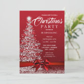 企業のクリスマスツリーリボン赤パーティー 招待状 (スタンド正面)