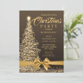 企業のクリスマスツリーリボン金ゴールドパーティー 招待状 (スタンド正面)