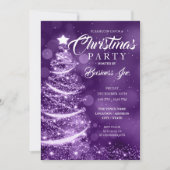 企業のクリスマスツリー輝く紫パーティー 招待状 (正面)