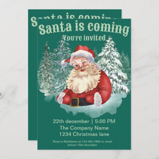 企業のクリスマスパーティの招待状サンタウォーターコ 招待状 (正面/裏面)
