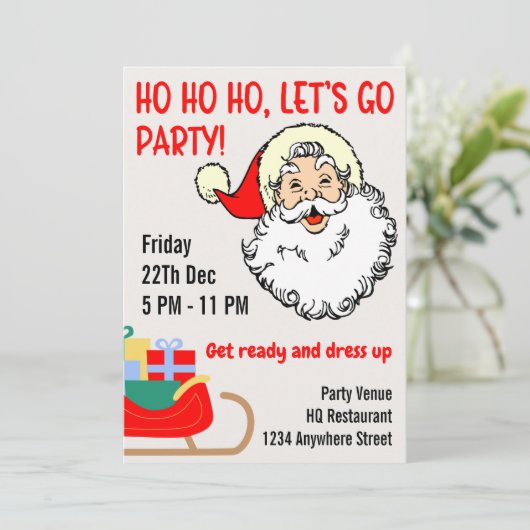 企業のクリスマスパーティの招待状サンタオフィス 招待状 (スタンド正面)