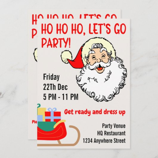 企業のクリスマスパーティの招待状サンタオフィス 招待状 (正面/裏面)