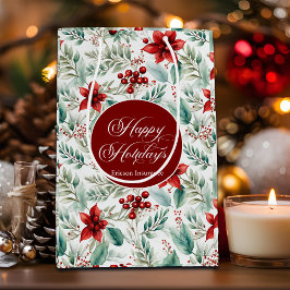 企業のクリスマスパーティーに最適なグリーン ポインセチア ミディアムペーパーバッグ