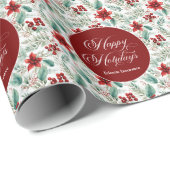 企業のクリスマスパーティーに最適なグリーン ポインセチア ラッピングペーパー (ロールコーナー)