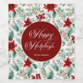 企業のクリスマスパーティーに最適なグリーン ポインセチア ワインラベル (シングルラベル)