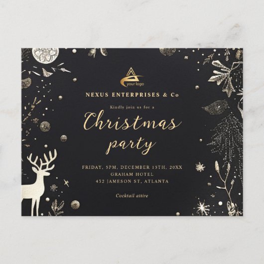 企業のクリスマスパーティーエレガントビジネスホリデー インビテーションポストカード (正面)