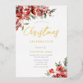 企業のクリスマスパーティーガラ金ゴールド 箔招待状 (正面)