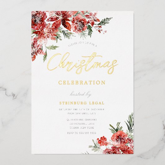 企業のクリスマスパーティーガラ金ゴールド 箔招待状 (正面)