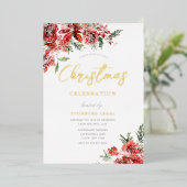 企業のクリスマスパーティーガラ金ゴールド 箔招待状 (立ち正面)