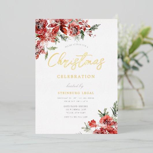 企業のクリスマスパーティーガラ金ゴールド 箔招待状 (立ち正面)