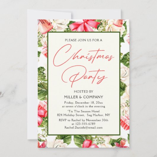 企業のクリスマスパーティーフローラ水色 招待状 (正面)