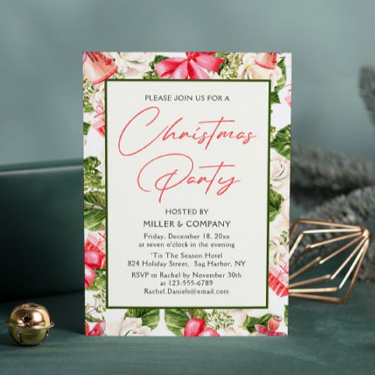 企業のクリスマスパーティーフローラ水色 招待状