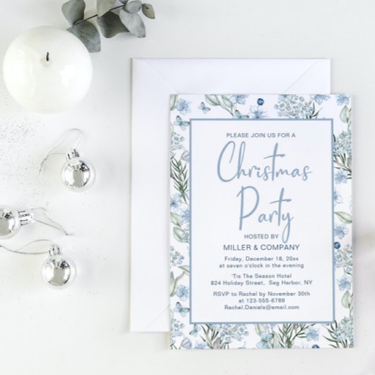 企業のクリスマスパーティーブルーバタフライフローラ 招待状