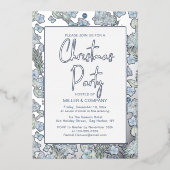 企業のクリスマスパーティーブルーバタフライフローラ 箔招待状 (正面)