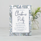 企業のクリスマスパーティーブルーバタフライフローラ 箔招待状 (立ち正面)