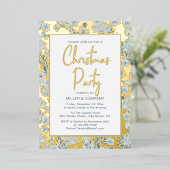 企業のクリスマスパーティーブルーバタフライフローラ 箔招待状 (立ち正面)