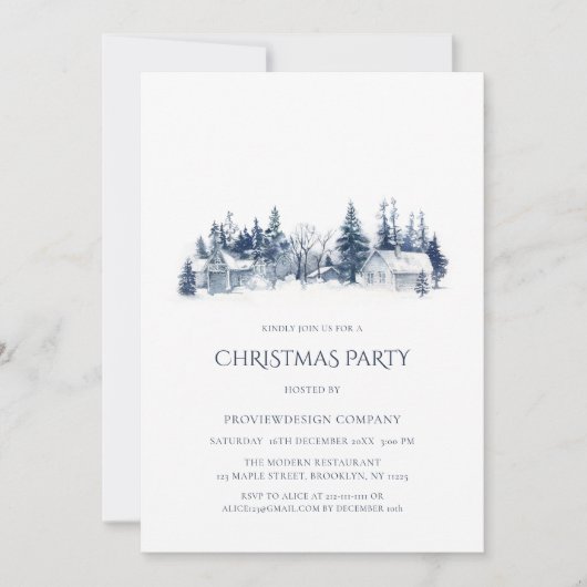 企業のクリスマスパーティーブルービレッジ招待状 シーズンカード (正面)