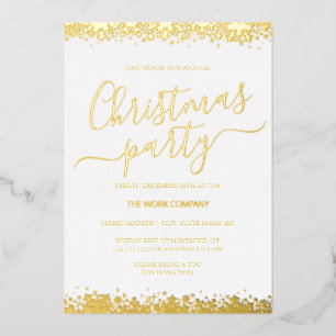 企業のクリスマスパーティーホワイト金ゴールドスノーフレーク 箔招待状