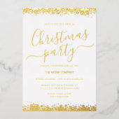 企業のクリスマスパーティーホワイト金ゴールドスノーフレーク 箔招待状 (正面)