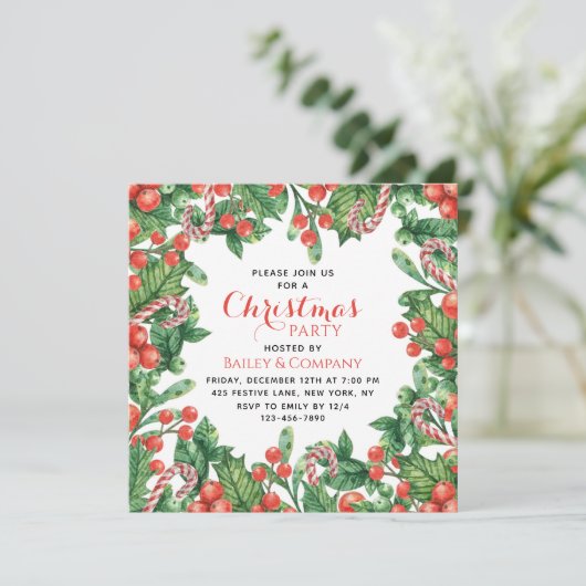 企業のクリスマスパーティー水色フローラ 招待状 (スタンド正面)