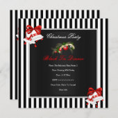 企業のクリスマスパーティー 赤 黒 白 ストライプ 招待状 (正面/裏面)