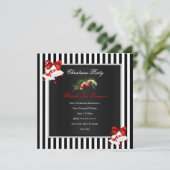 企業のクリスマスパーティー 赤 黒 白 ストライプ 招待状 (スタンド正面)